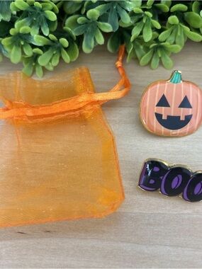 Halloween Pumpkin & Boo Enamel Pin Set - Orange and Purple
